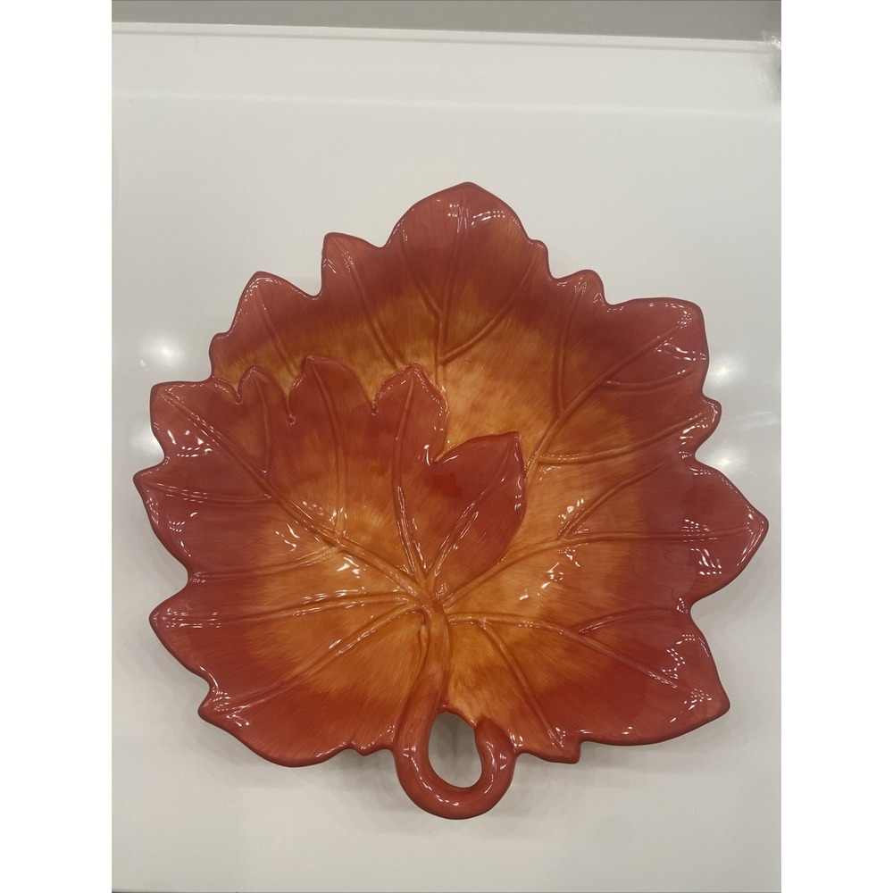 Home Accents Brand Stoneware Large Double Maple Leaf Autumn Fall Bowl Decor 12"